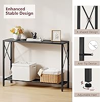 Vista 6 de Tajsoon Mesa consola, mesa de entrada de 2 niveles, mesas de sofá estrechas de 41.8 pulgadas de largo con estantes, detrás del sofá, para entrada