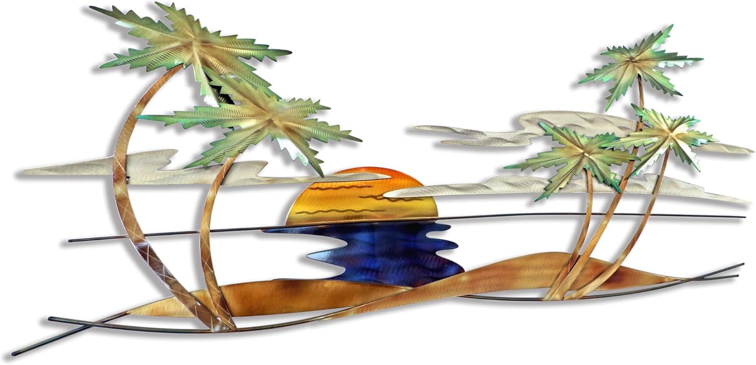 T.I. Design Swaying Tropical Palm Scene Metal Wall Decor