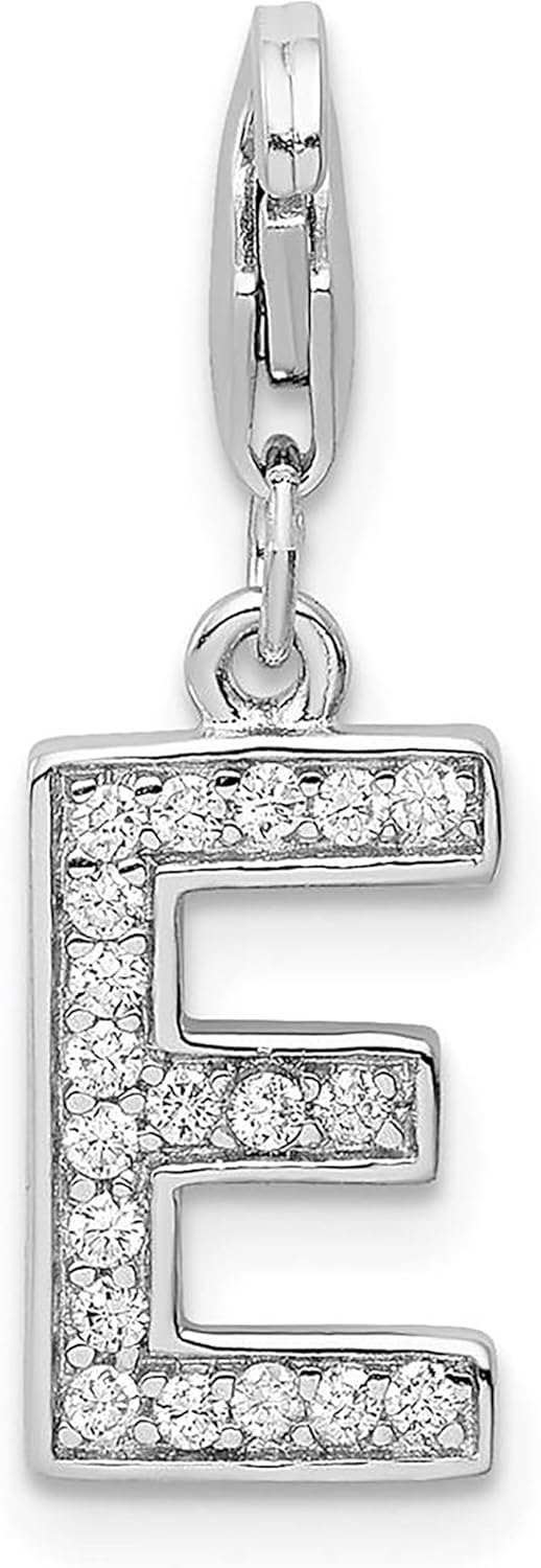 925 Sterling Silver Amore La Vita Polished CZ Letter E Initial Bracelet Charm Lobster Clasp