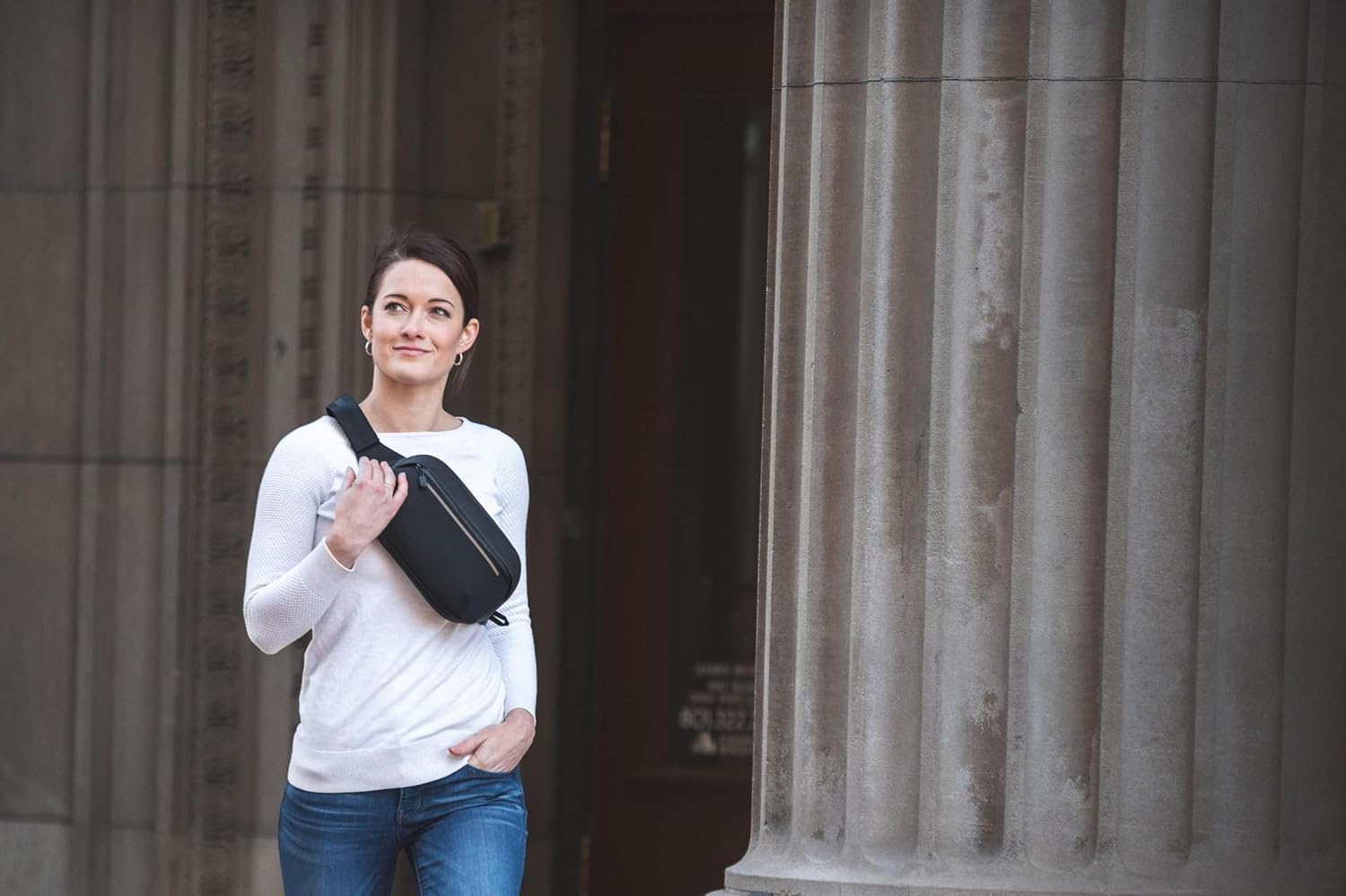 NOMATIC Navigator Sling 1L Bag - 1L w/ 2L Built-In Expansion - Slim & Lightweight Crossbody, Fanny-Pack - Water Resistant Everyday (Black)