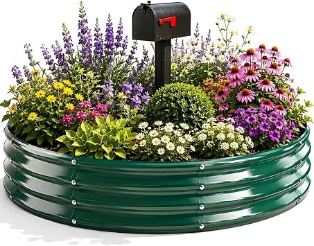 3FT Round Raised Garden Bed, Thickened Galvanized Metal Planter Box for Vegetables, Flowers & Herbs, Rust-Resistant Outdoor Gardening Bed with Modern Green Finish & Easy DIY Assembly