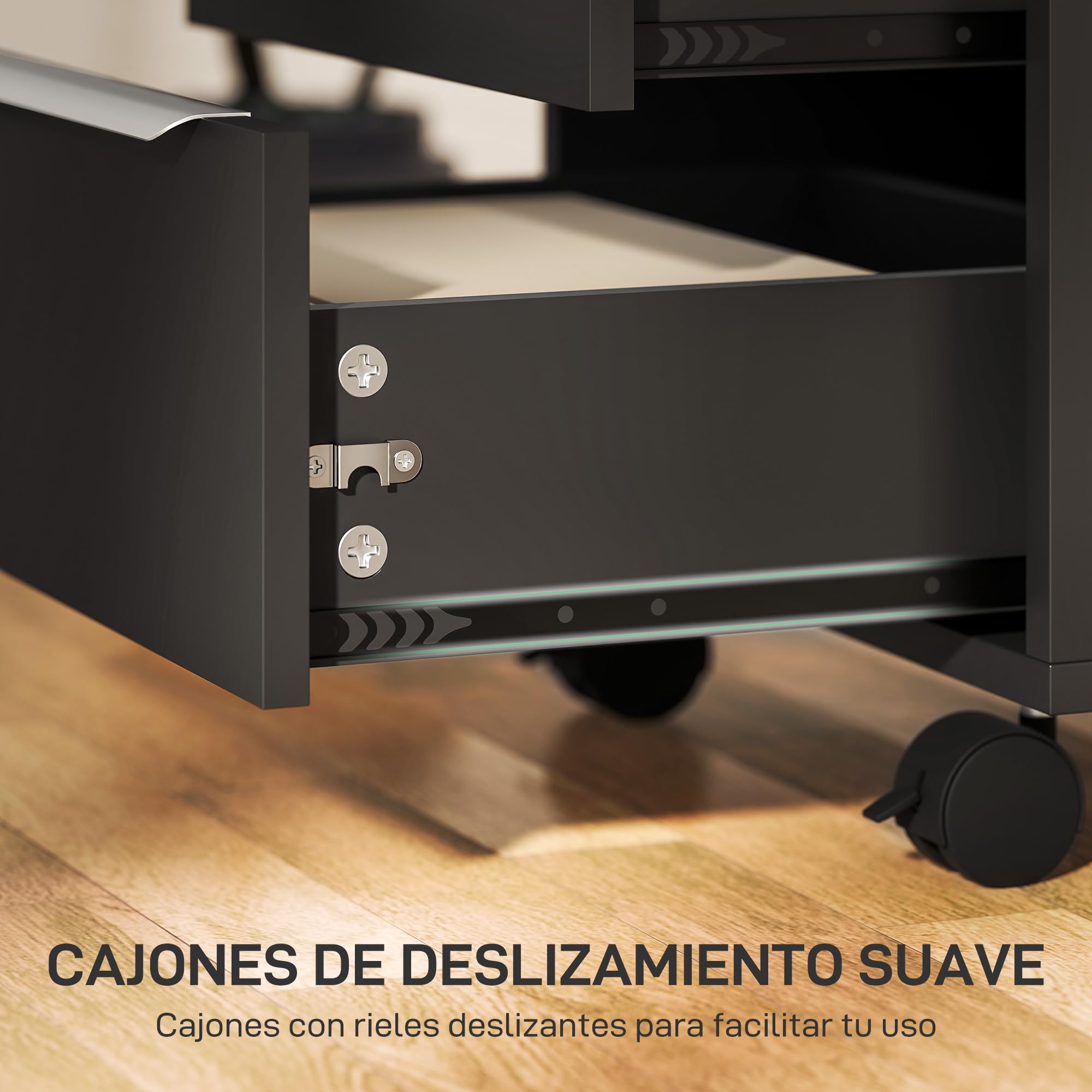 HOMCOM Cajonera de Escritorio con 3 Cajones, Cajonera de Oficina con Ruedas, Cerradura y 2 Llaves, Archivador Móvil para Estudio, Salón, 40x40x63,5 cm, Negro
