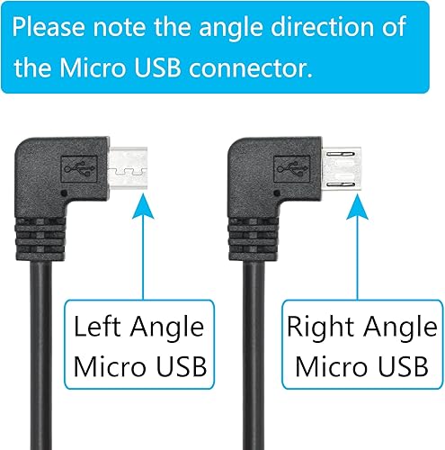Miniatura 3 de Cable de alimentación micro USB de 90 grados de 11 pies, cable de carga micro USB de ángulo recto para cámara de tablero de automóvil, teléfonos y