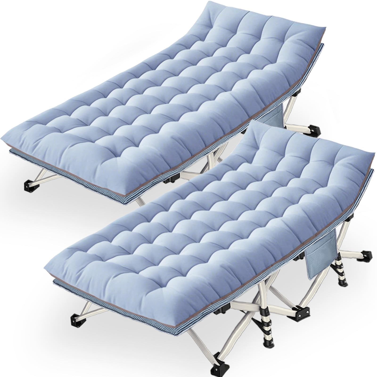 COLMERD Oversize Cots 2 Pack XXL Camping Cot with Mattress Extra Large Folding Cot Heavy Duty Comfortable Cots for Sleeping Guest Bed Includ Carry Bag Easy to Set Up Home Indoor Outdoor Vacation