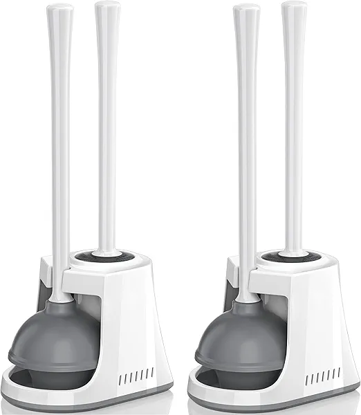 LOVLOY Toilet Plunger and Brush, Bowl Brush and Heavy Duty Toilet Plunger Set with Ventilated Holder, 2-in-1 Toilet Brush and Plunger Combo for Bathroom Cleaning (2, White)