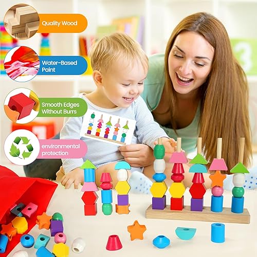Miniatura 2 de Juguetes Montessori para niños de 2, 3 y 4 años, juego de madera a juego y cuentas de cordones para actividades de aprendizaje preescolar,