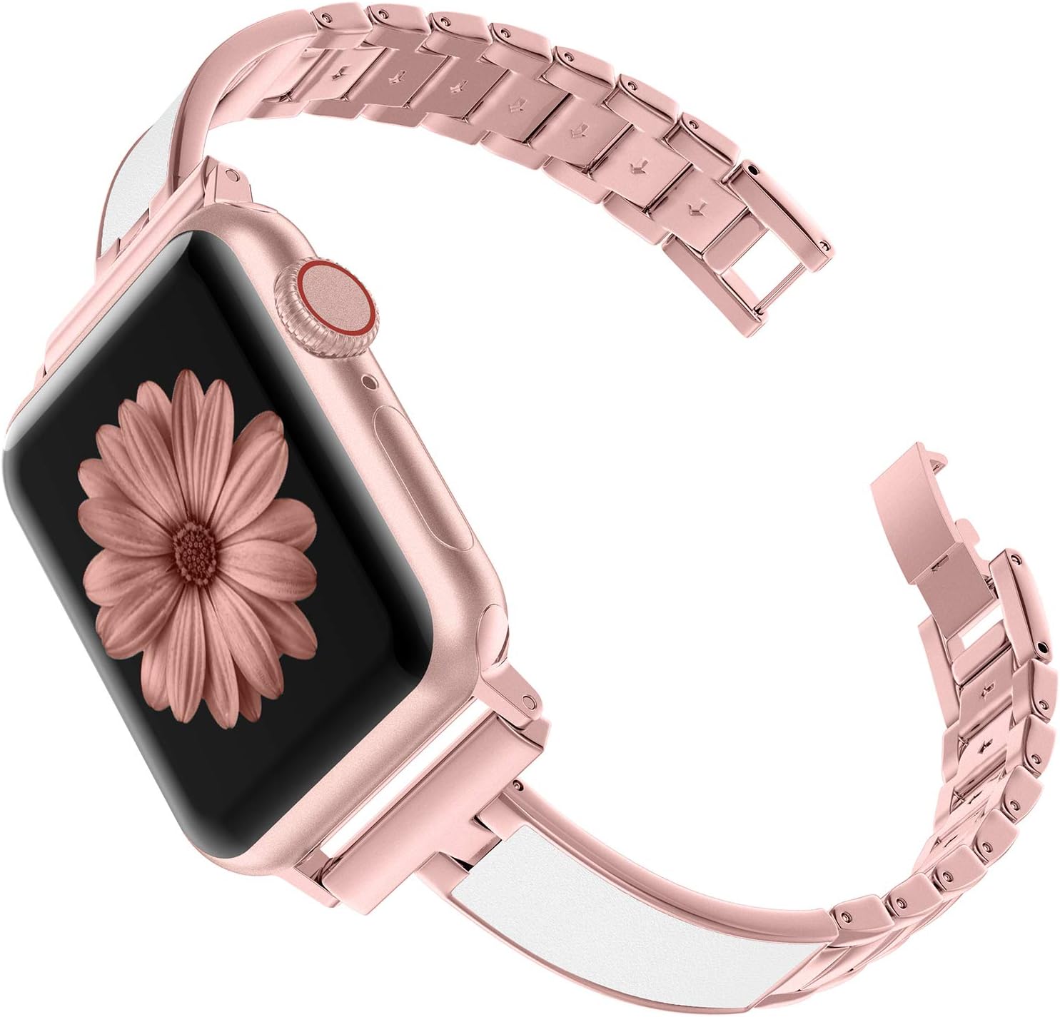 TOYOUTHS Compatible with Apple Watch Band 40mm 44mm Series 4 Rose Gold Slim Replacement Wristband Jewelry Pink Women Compatible with iWatch Series 3 2 1 38mm 42mm Leather+Metal (Pink Gold, 38mm/40mm)