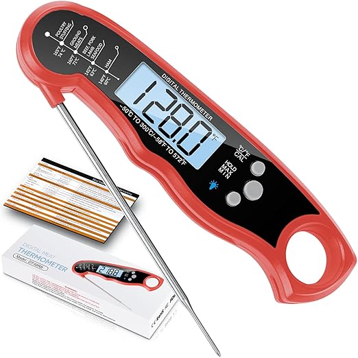 Digital Meat Thermometer, Waterproof Instant Read Food Thermometer for Cooking and Grilling, Kitchen Gadgets, Accessories with Backlight & Calibration for Candy, BBQ Grill, Liquids, Beef, Turkey…