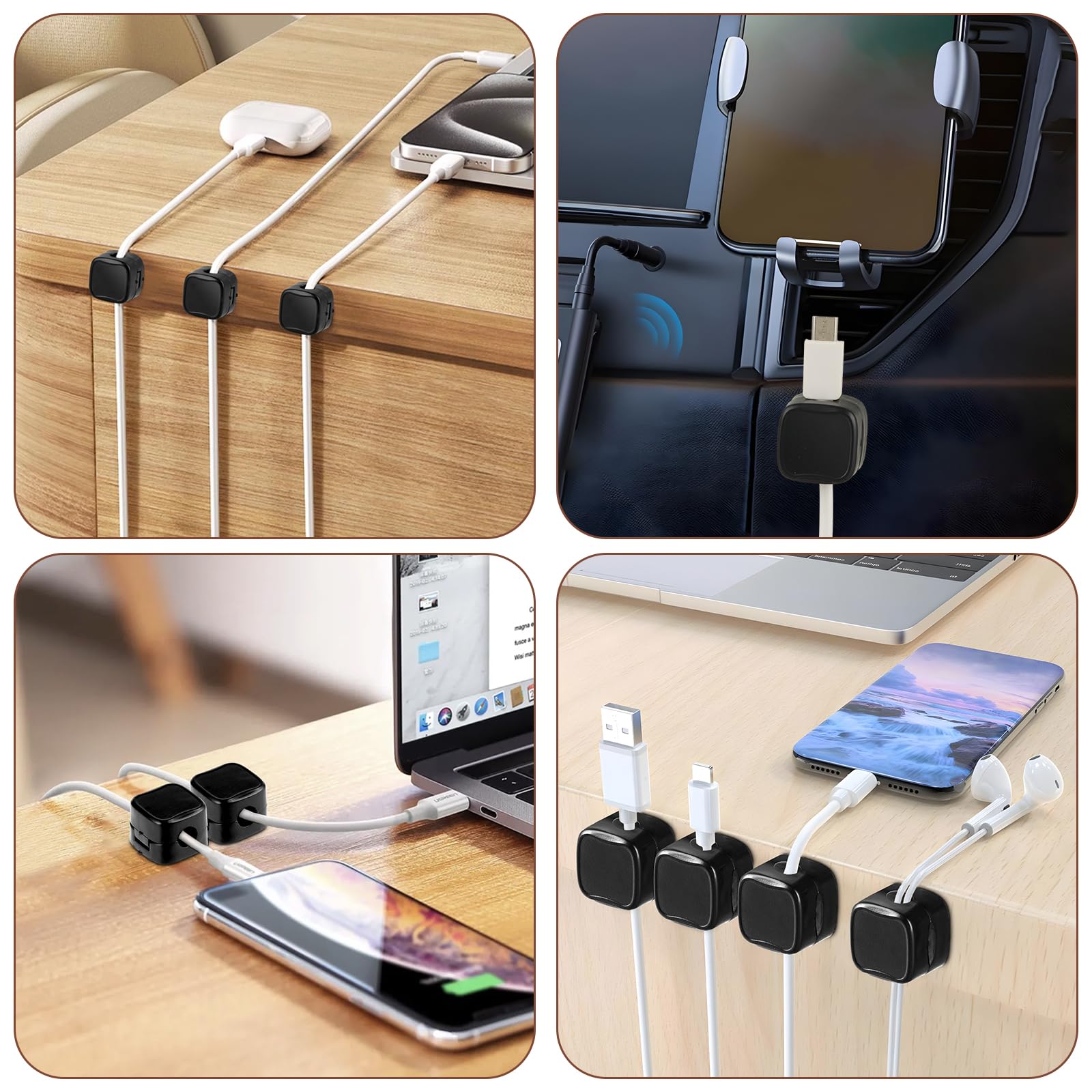 BLACK+DECKER Supporto Magnetico Per Cavi, 6 Clip Organizer Con Adesivo, Gestione Cavi Per Scrivania E Auto, Apertura 7,6 Mm