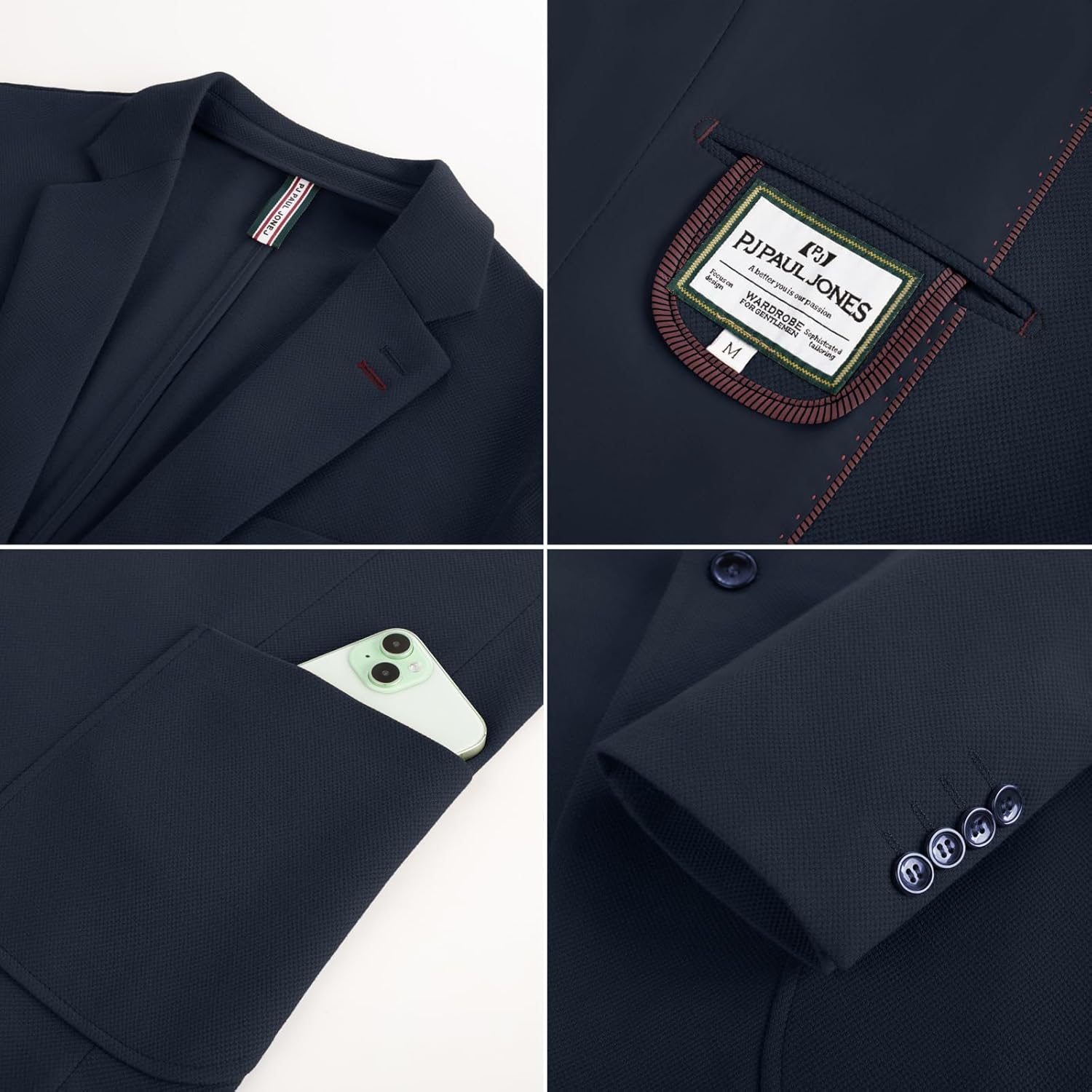 PJ PAUL JONES Mens Blazer Lightweight Knit Sport Coat Casual One Button Suit Jackets - Image 2