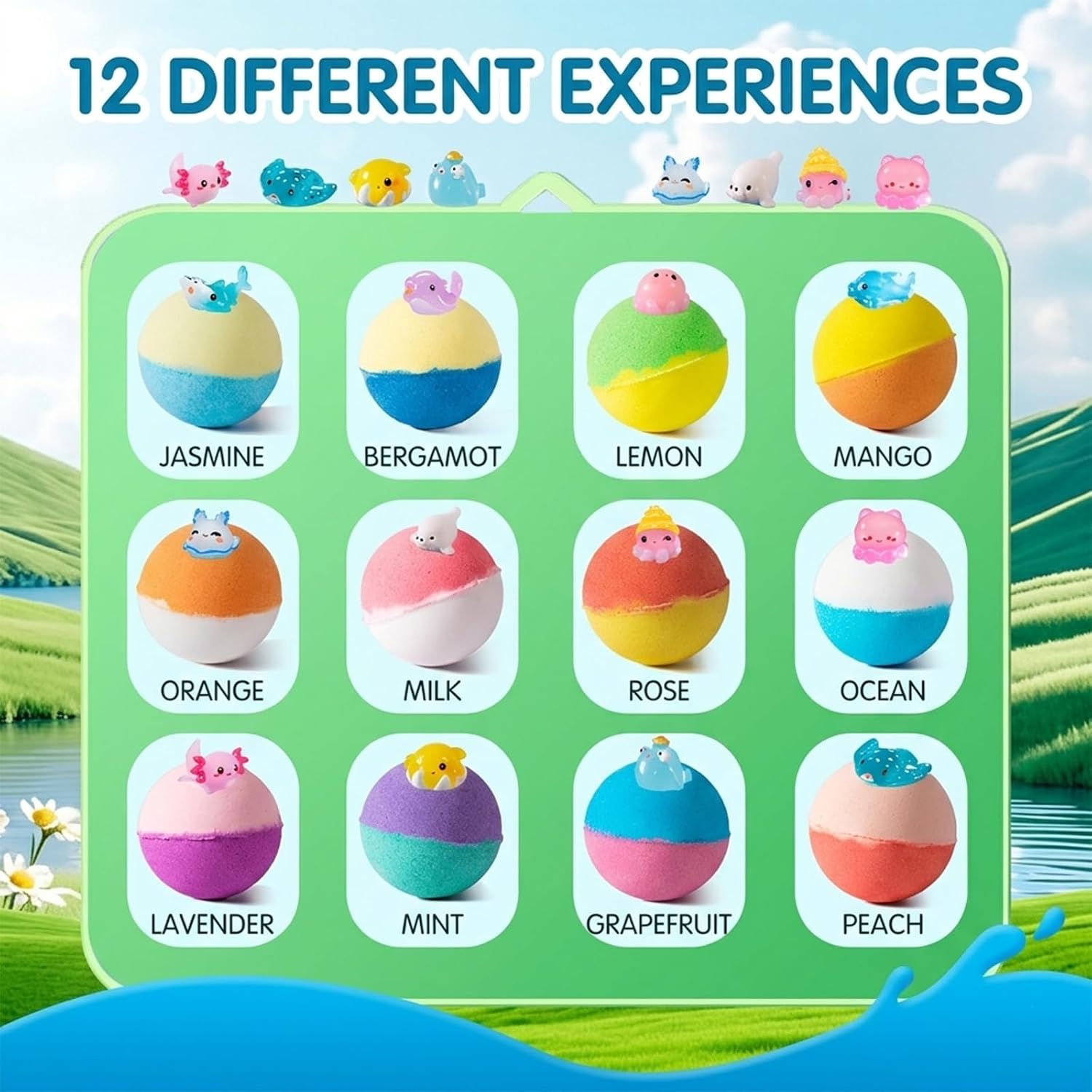 Bath Bombs for Kids with Surprise Spring Inside,12 Pack Kid Bath Bombs Gift Set,Easter Basket Stuffer,Organic Colorful Bubble Bath Fizzy Ball, Fun Educational Toy Fizzy (1pcs)