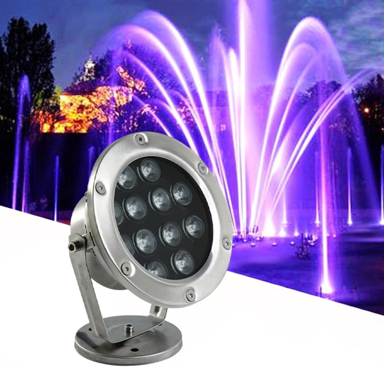 Underwater Pond Lights Stainless Steel Garden Spotlight for Party Swimming Pool Garden Fountain (White