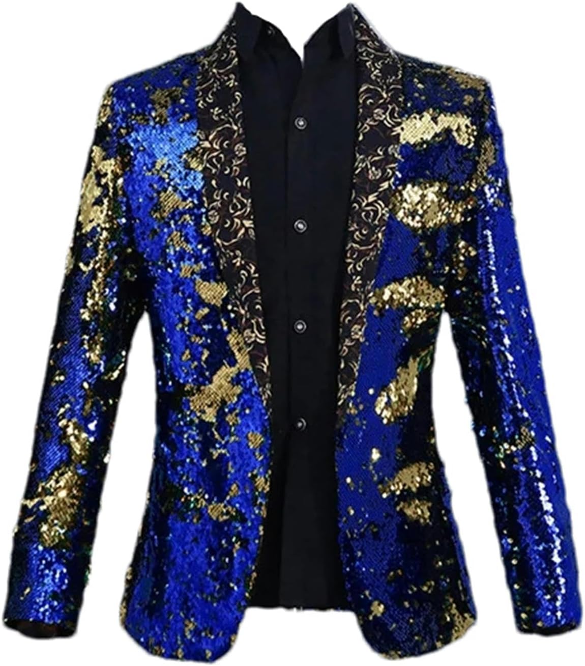 Royal Blue Sequin Dress Blazer Men Nightclub Stage Shawl Collar Mens Suit Jacket Wedding Party Stage Blazer