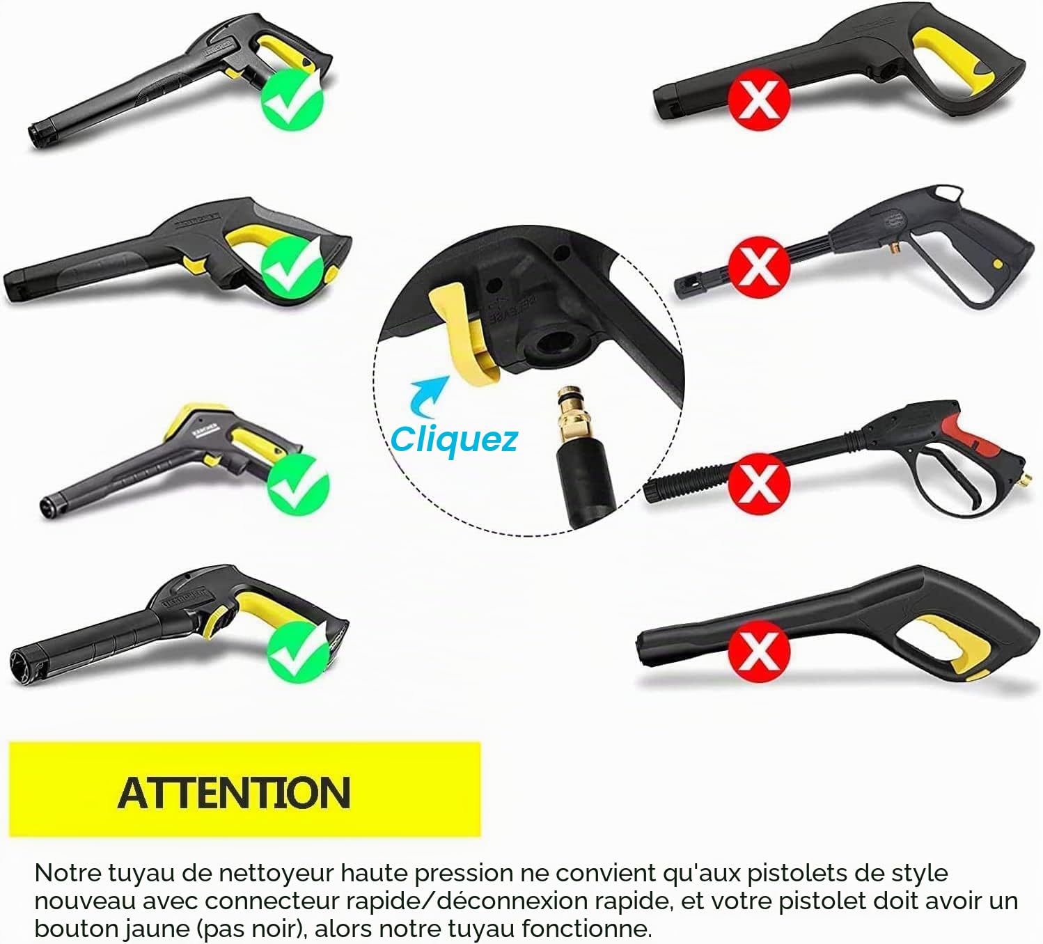 YUET 5M Tuyau de Rechange de Nettoyeur Haute Pression Pour Karcher K2 K3 K4 K5 K6 K7 Rallonge Flexible Connecteur Rapide avec Embouts en Laiton Tuyau d'extension