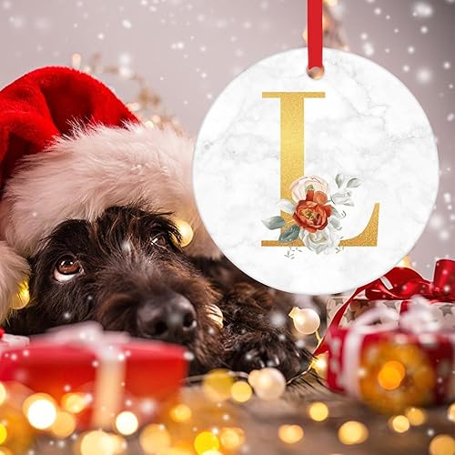 Miniatura 4 de Letras personalizadas, adorno de Navidad con letra inicial de oro rosa, letra L, regalo de vacaciones, adorno de árbol de Navidad de cerámica,