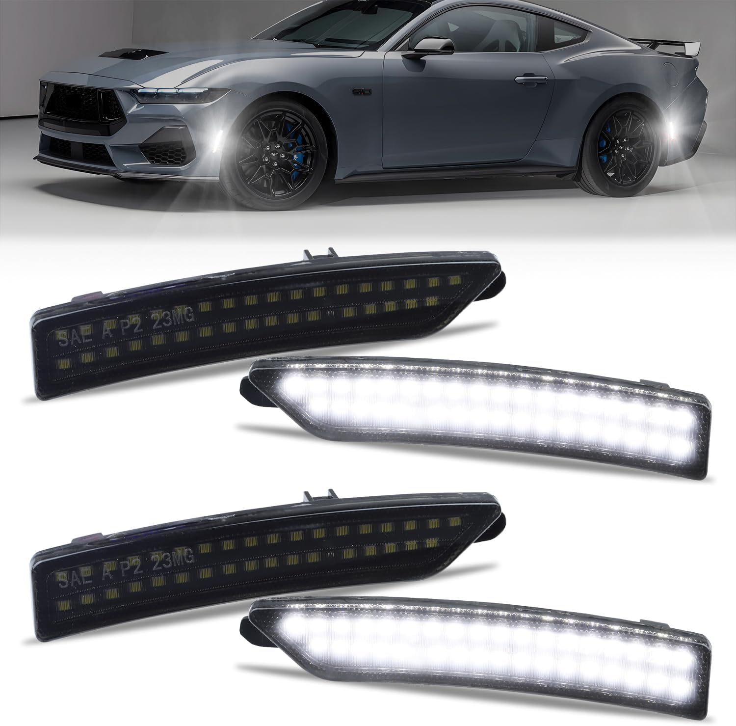Front LED Side Marker Lights for 2024-2025 Mus-tang (S650, Gen7), [IP67 Waterproof] Smoked Lens Plug & Play Marker Lights, [Ultra-Bright] White LED Side Signal Marker Lamps, 4PCS