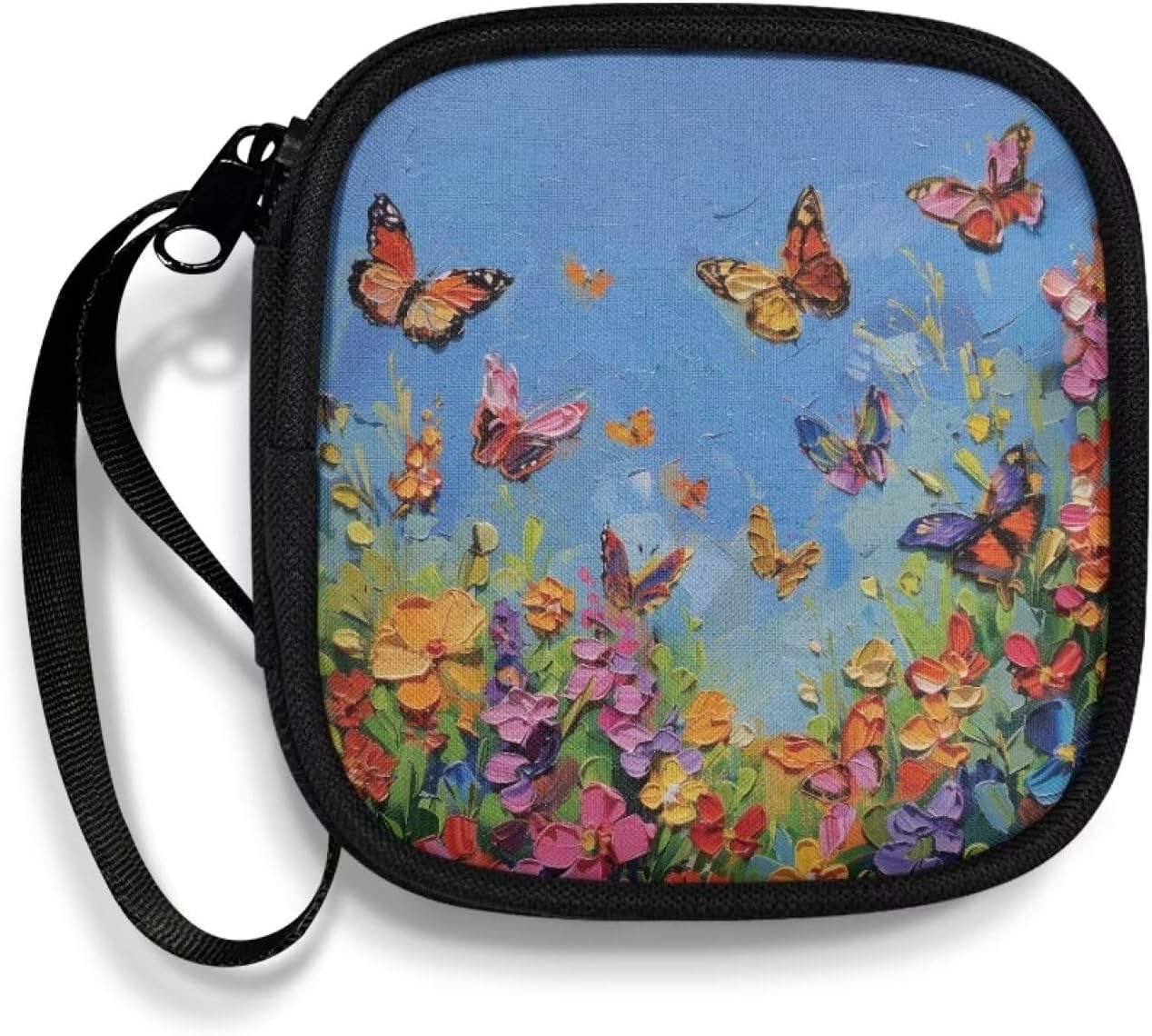 Blue Butterflies Carrying Earphone Case Pouch Storage Bag Holder-Earbud Case Floral Mini Pouch Headset Storage Case Bags for Headphone, Bluetooth Oil Painting Style