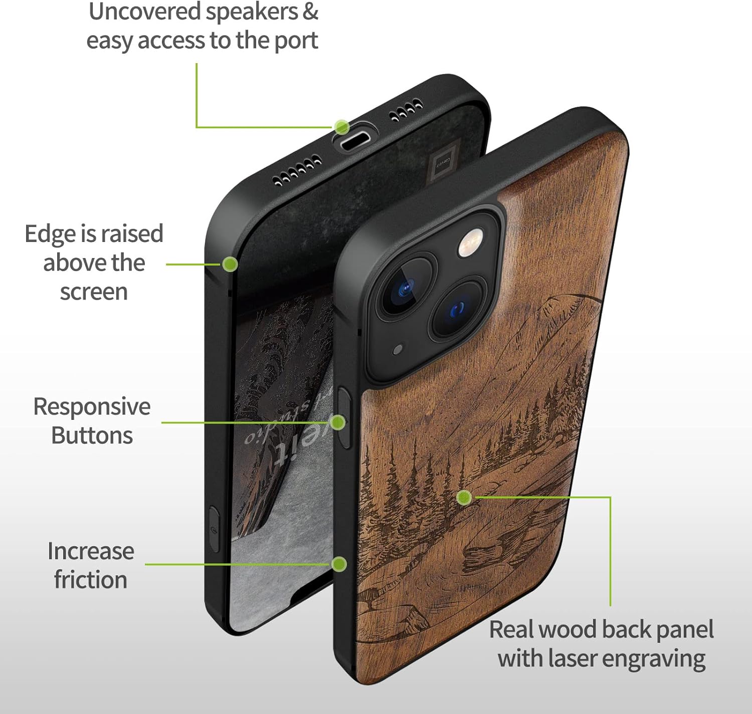 Carveit Magnetic Wood Case for iPhone 13 Case [Natural Wood & Black Soft TPU] Unique Wooden Shockproof Protective Cover Compatible with magsafe (Natural Landscape -Walnut) - Image 9