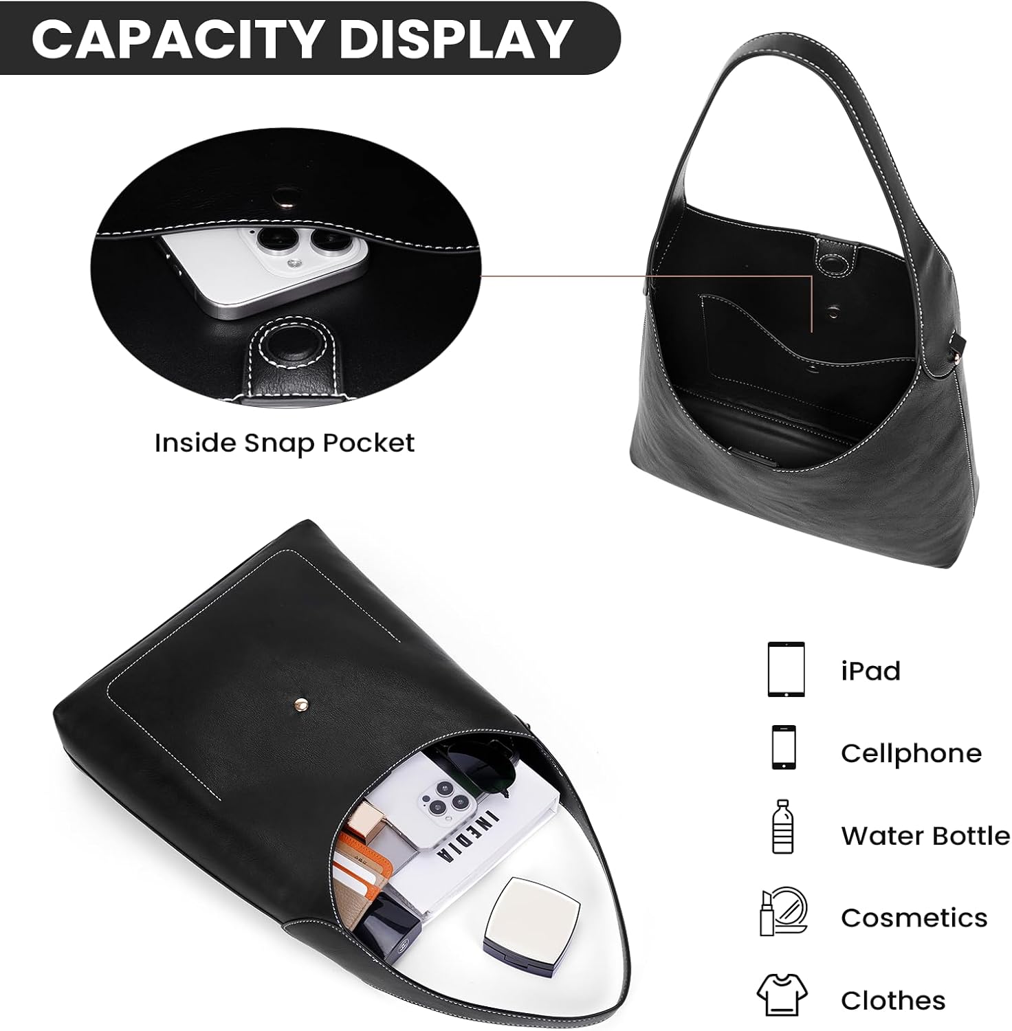 JQWYGB Hobo Bags Slouchy Tote Bag for Women Vegan Leather Shoulder Work Bag Designer Handbag Trendy Slouch Purse - Image 5