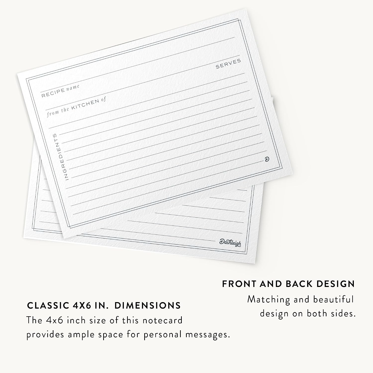 50 Dashleigh Minimal Recipe Cards with Protectors, 4x6 in.