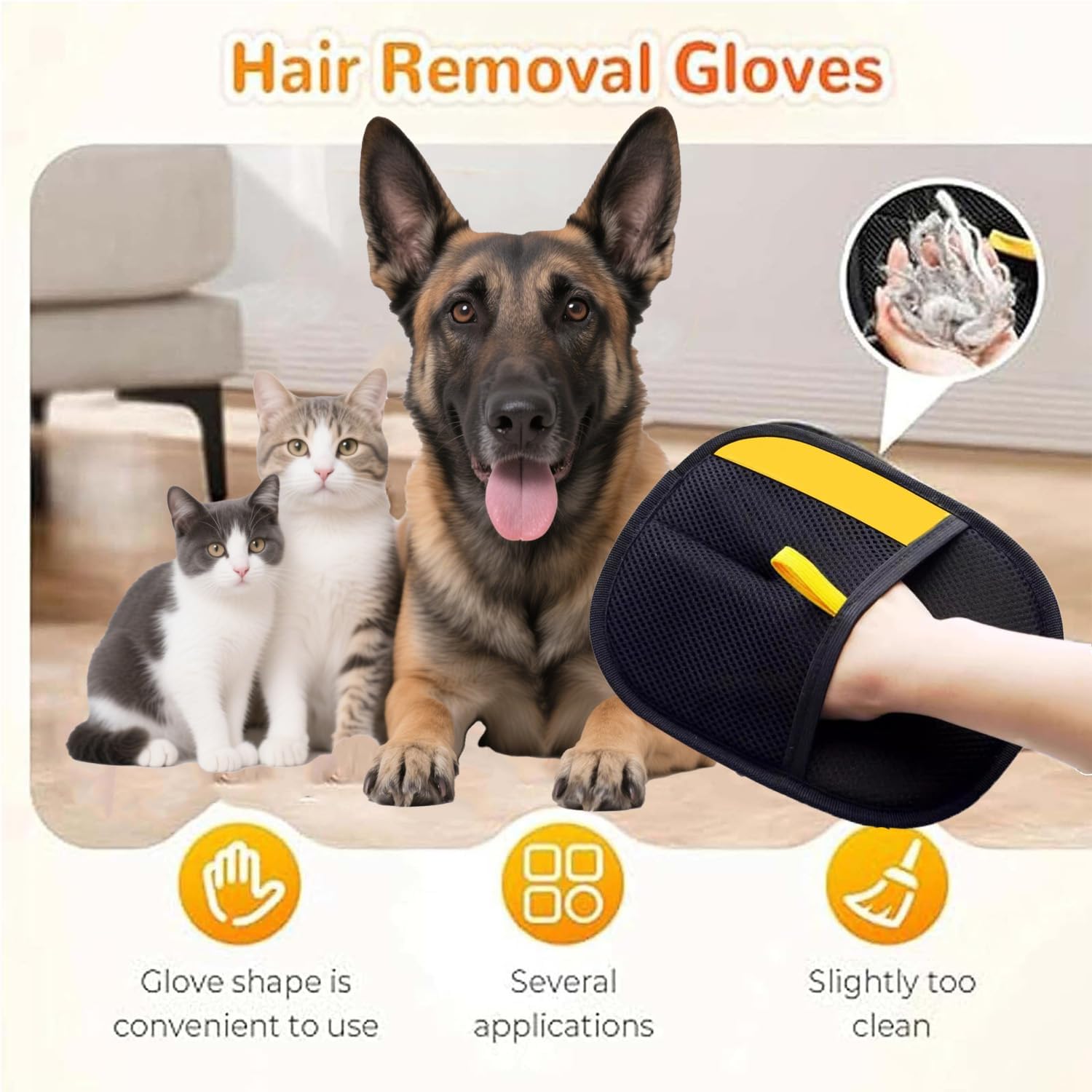 2025 New Double-Sided Electrostatic Pet Hair Removal Glove for Cats & Dogs, Reusable & Washable, Effortlessly Cleans Furniture, Clothing, Carpets, Quick Deshedding Solution. (5PC)