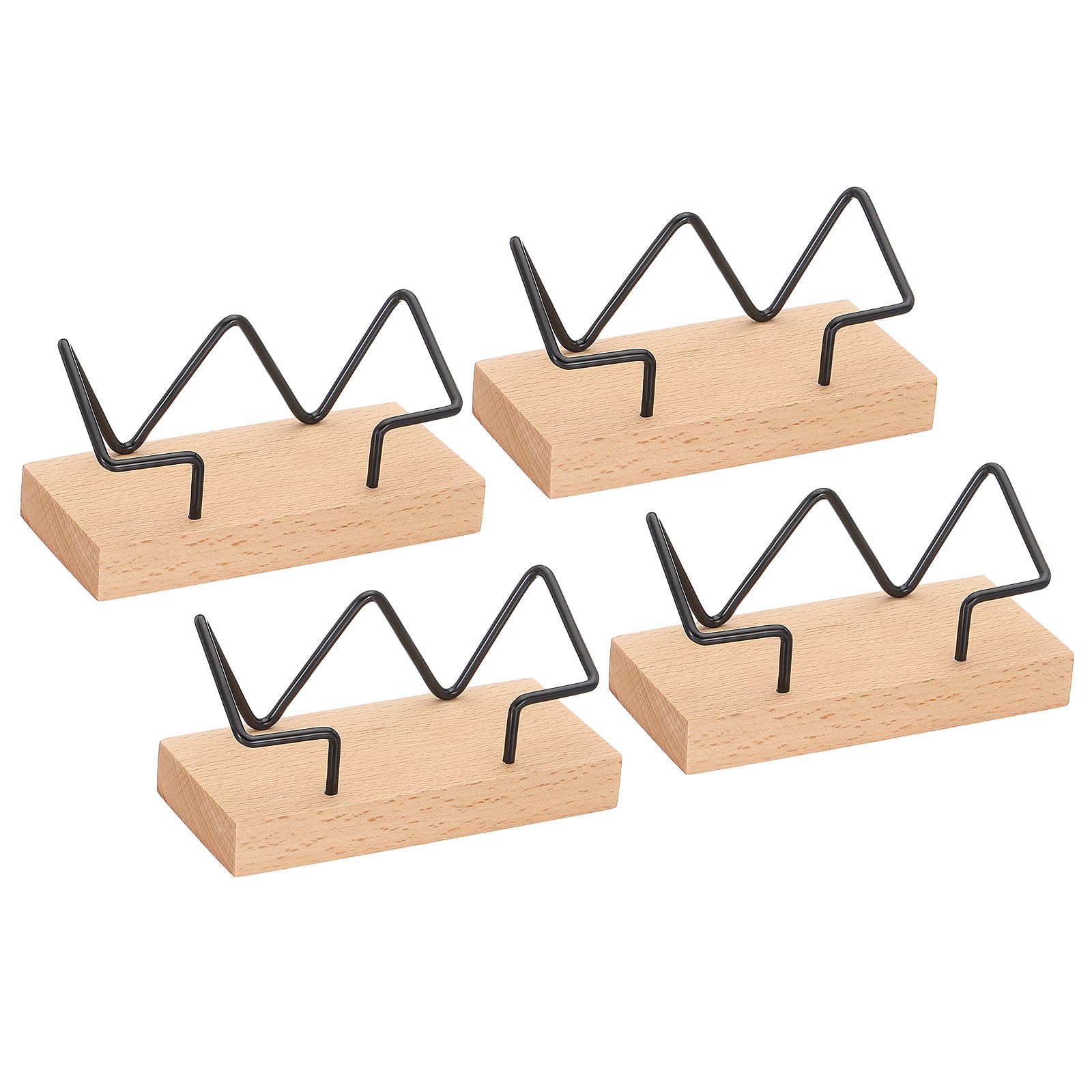 PATIKIL Wood Business Card Holder for Desk 4 Pcs Desktop Business Card Holder Wooden Name Card Display Stand Organizer for Office Home Exhibition Light Wood Color