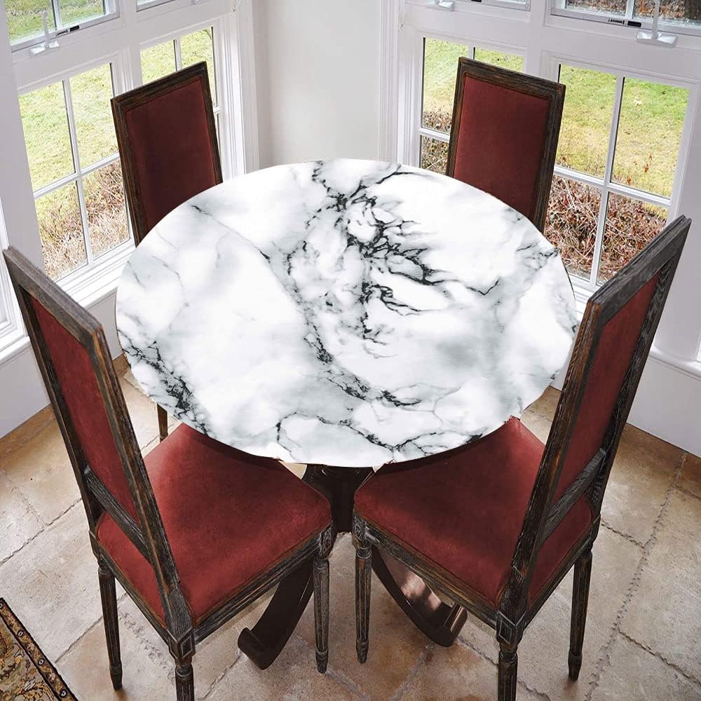 Marble Tablecloth, Vintage Marble Pattern Abstract, Elastic Edge, Water and Oil Resistant wipeable Polyester Fabric, Can Wipe Indoor/Outdoor Dining Table Cover, Fit for 56" Table,