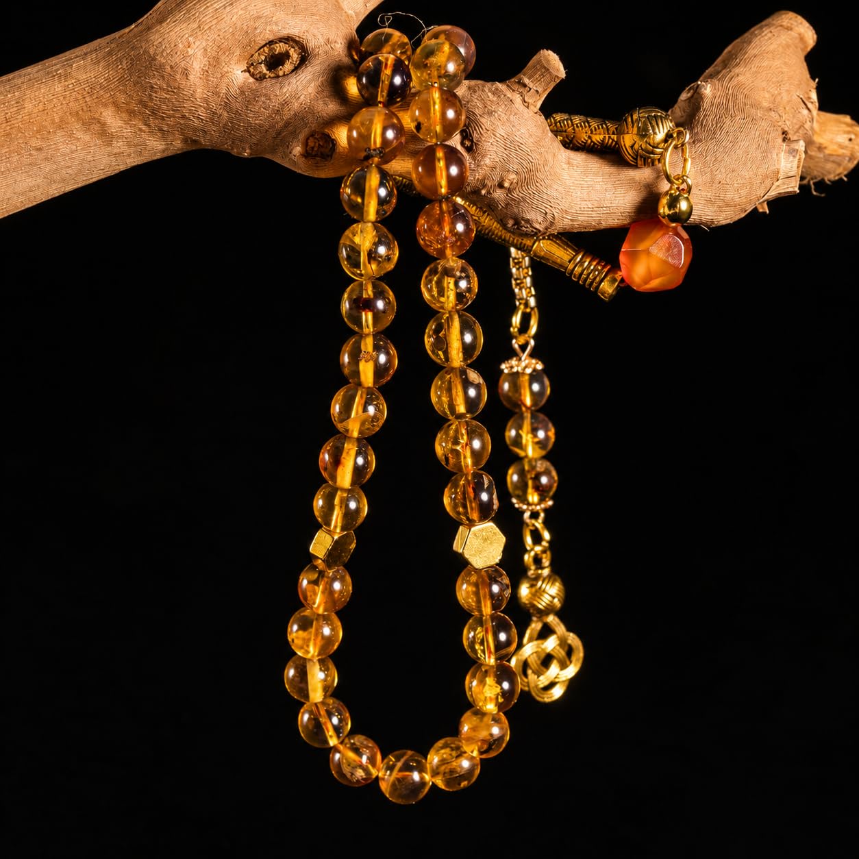 1 szt. Natural Amber Tasbih 33 Beads Misbaha Tesbih, ręcznie robione koraliki muzułmańskie z certyfikatem, unikalny design łańcucha i pudełko na prezent, prezent Ramadan Eid Hajj dla mężczyzn