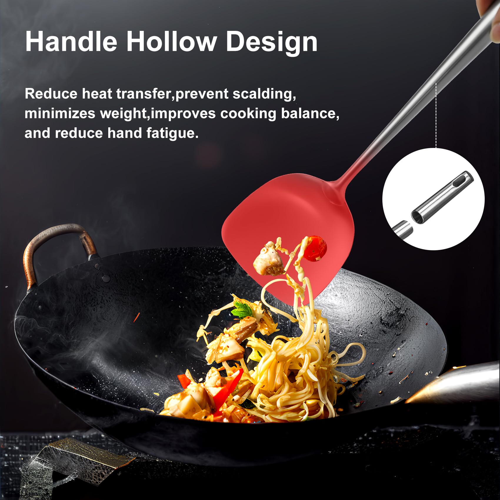 Küchenutensilien-Set aus 18/10 Edelstahl, 9-teilig, professionelles Kochutensilien-Set aus Metall mit Wok-Spatel, Suppenkelle, Schaumlöffel, Pfannenwender, Spaghetti-Löffel, großem Löffel