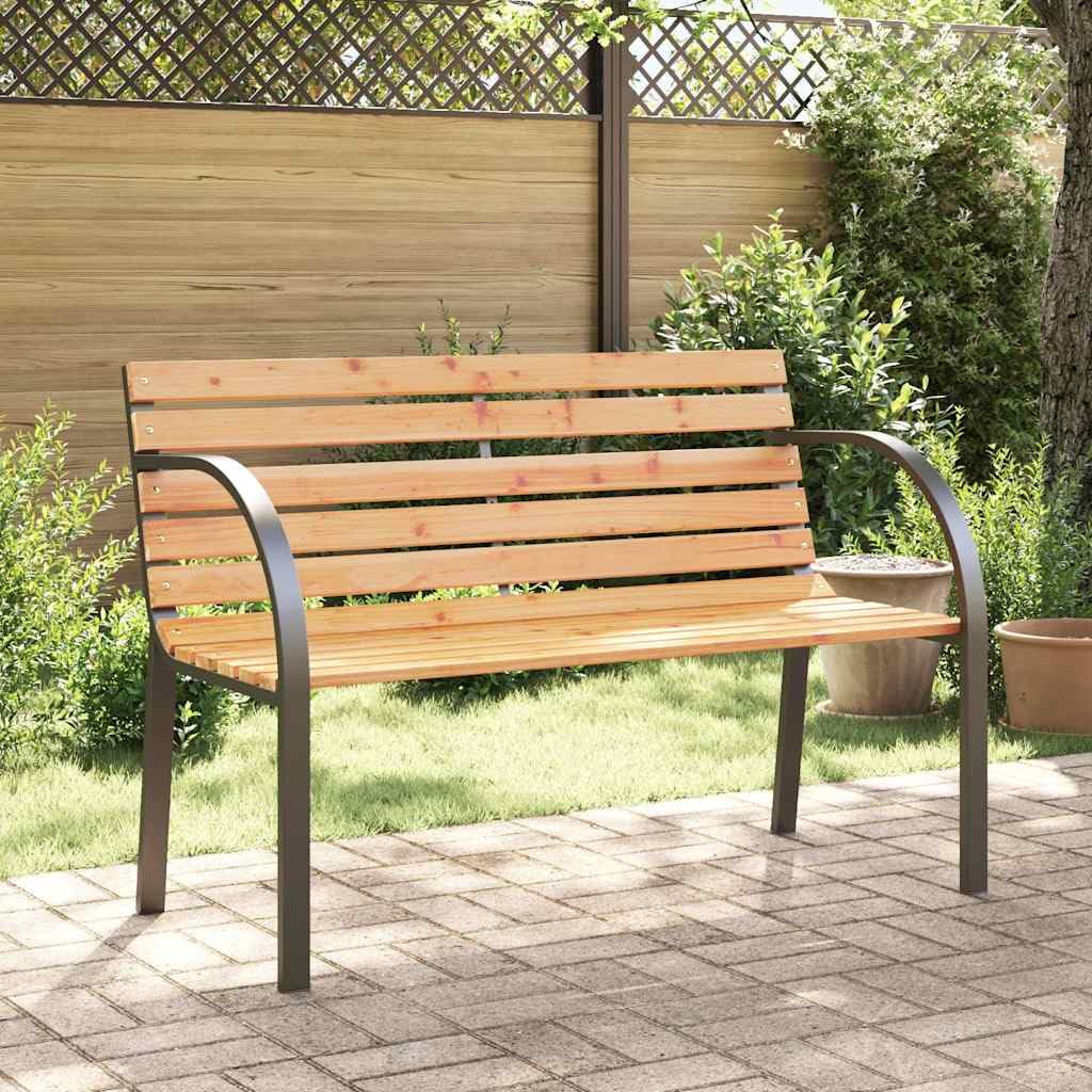 Banco de jardín infantil de 81 cm de madera de abeto chino con estructura de acero para jardín, terraza y balcón, ideal para niños, resistente a la intemperie