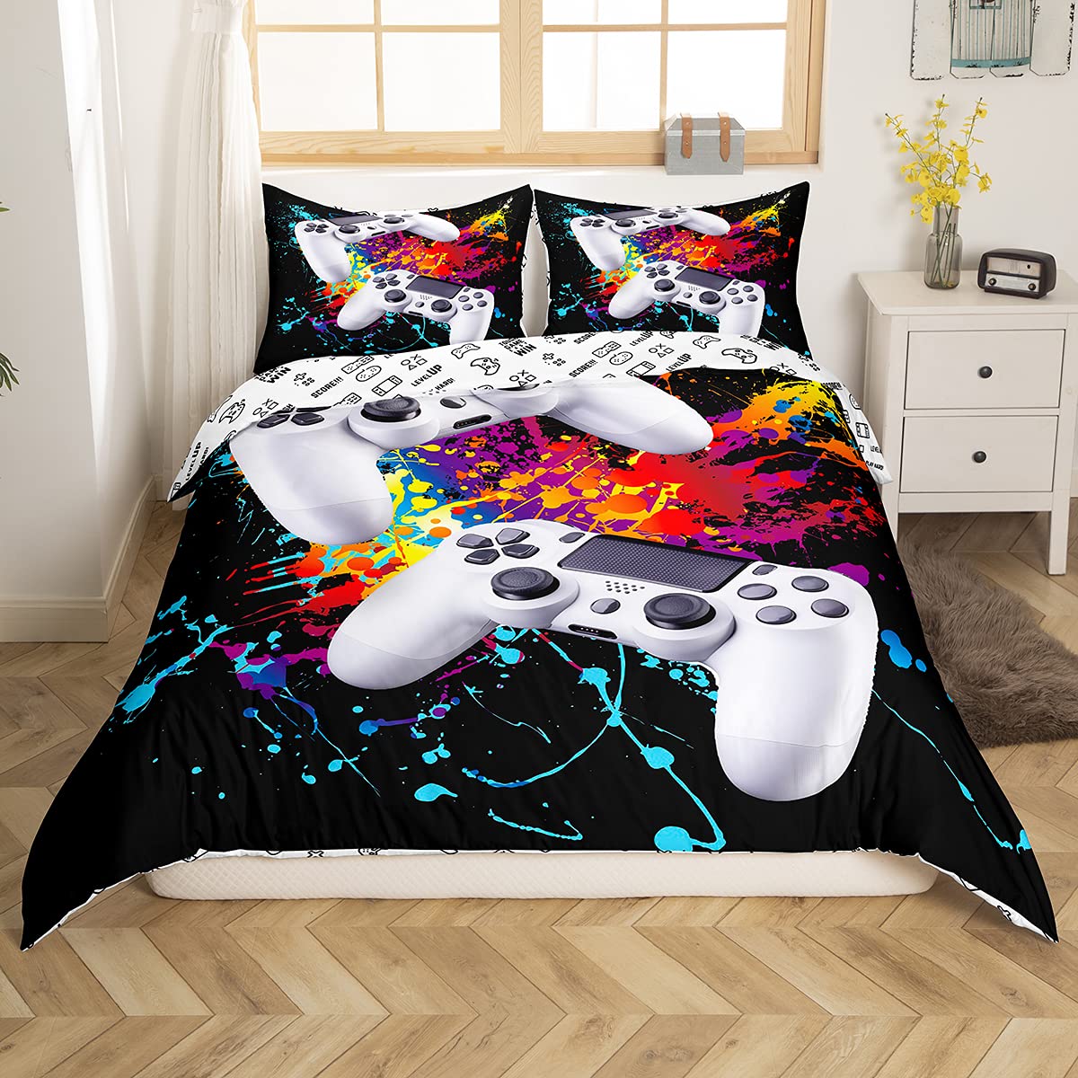 Juego de Funda de edredón niños de Acuarela Gamepad Juego de Ropa de Cama niños,Juego de Videojuegos,Juego de Juegos,Colcha Dormitorio,Individual