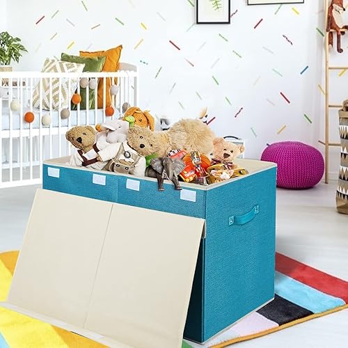 Miniatura 83 de popoly Caja de juguetes grande con tapa abatible, contenedor plegable para niños, niñas, guardería, sala de juegos, 25 x 13 x 16 pulgadas (rosa