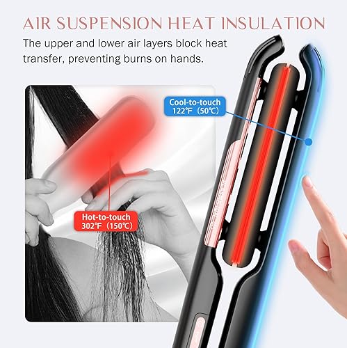 Miniatura 2 de RUCHA Plancha de pelo suspendida por aire, calentamiento rápido de 30 segundos y tecnología iónica de plasma, plancha plana de cerámica de 1 pulgada