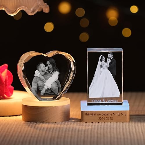 Miniatura 8 de Nameinhea Foto personalizada en cristal 3D con texto, marcos de fotos de cristal personalizables, regalo personalizado con tu propia foto,