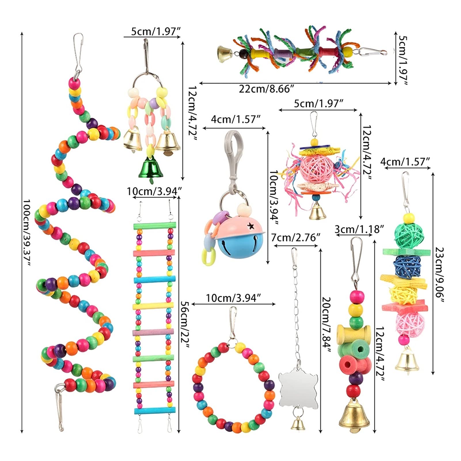 Zabawki dla ptaków 10 paczek Bird Huśtawka Zabawki do żucia Parrot Hammock Bell Zabawki Papuga Klatka Zabawki Ptak Pierście z koralikami z drewna Wiszące dla małych paraketów