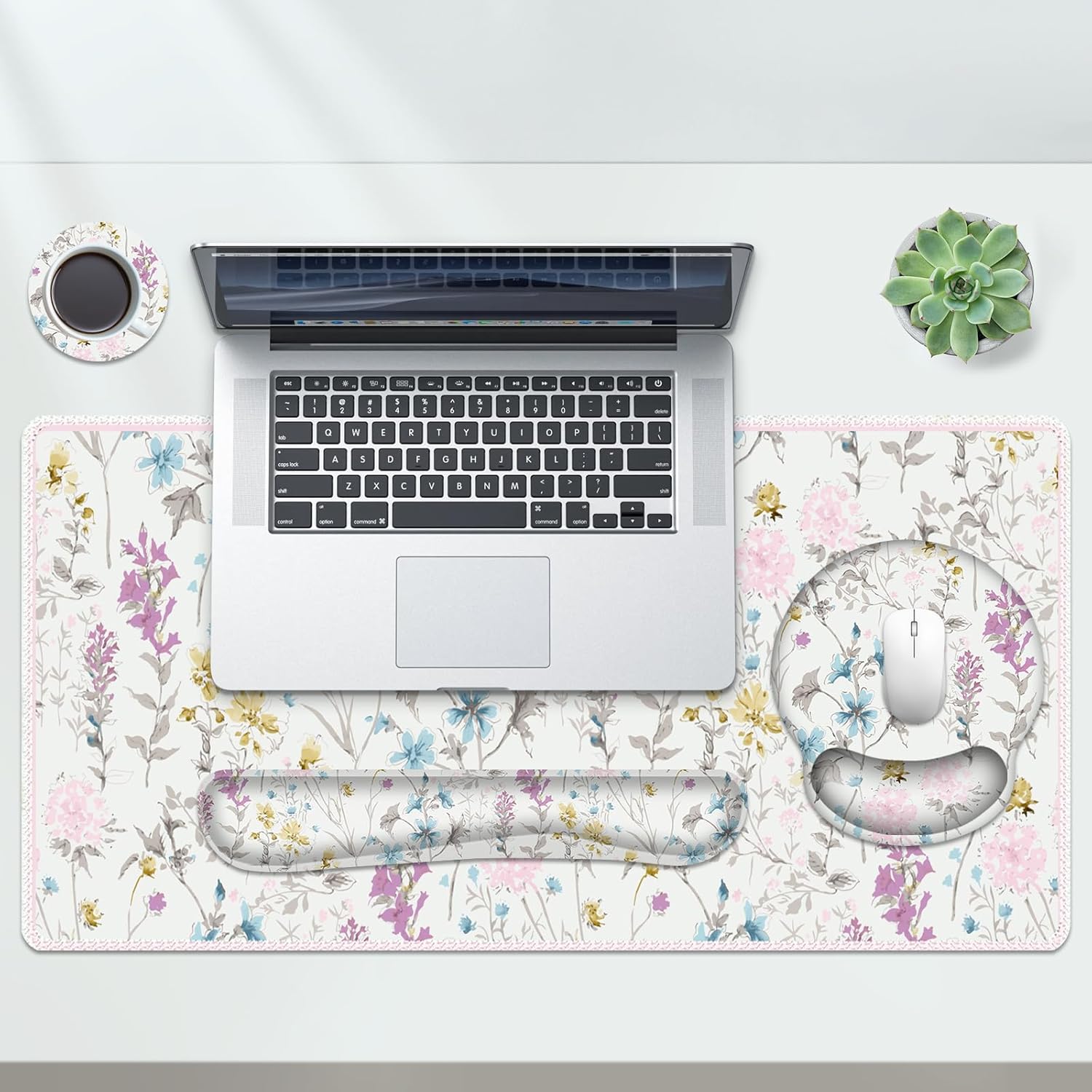AIMSA Large Mouse Pad and Keyboard Wrist Rest, Desk Pad for Keyboard and Mouse, Large Gaming Mouse Pad with Wrist Support Combo, Desk Mat for Study Game, Wildflower Floral