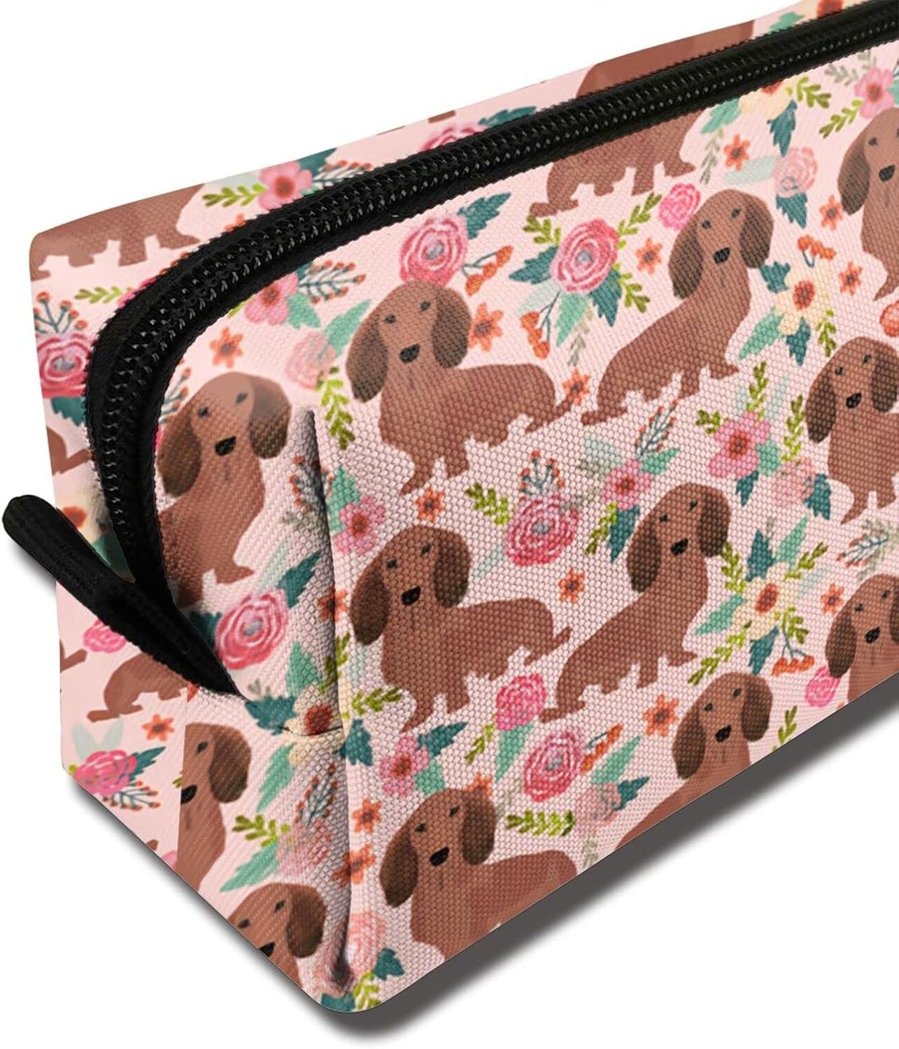 MOLIAN Dachshunds Floral Dogs Makeup Bag For Women, Portable Cosmetic Bag Zipper Pouch Travel Toiletry Organizer Bag - Image 2