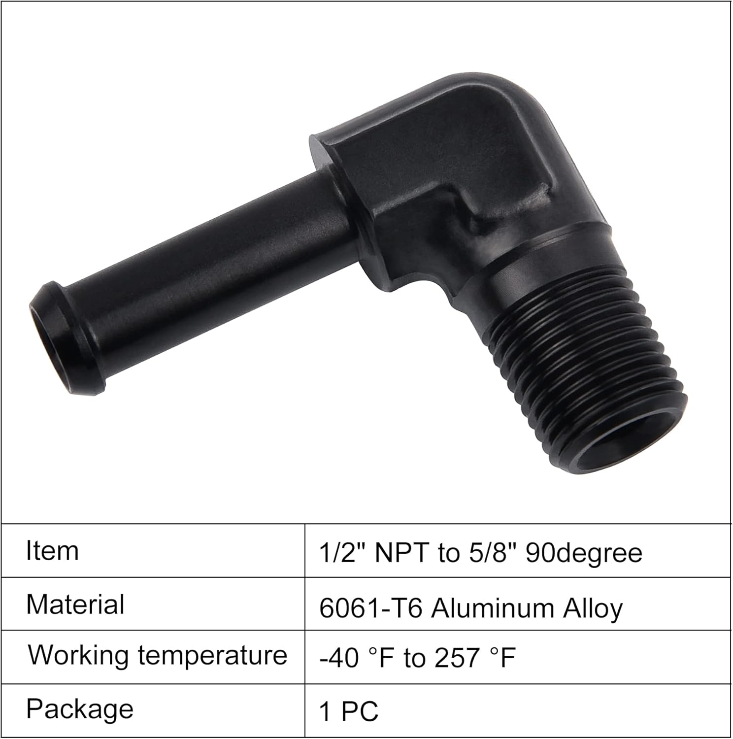 EVIL ENERGY 1/2" NPT Male to 5/8" Barb Fitting Adapter 90 Degree Aluminum Black