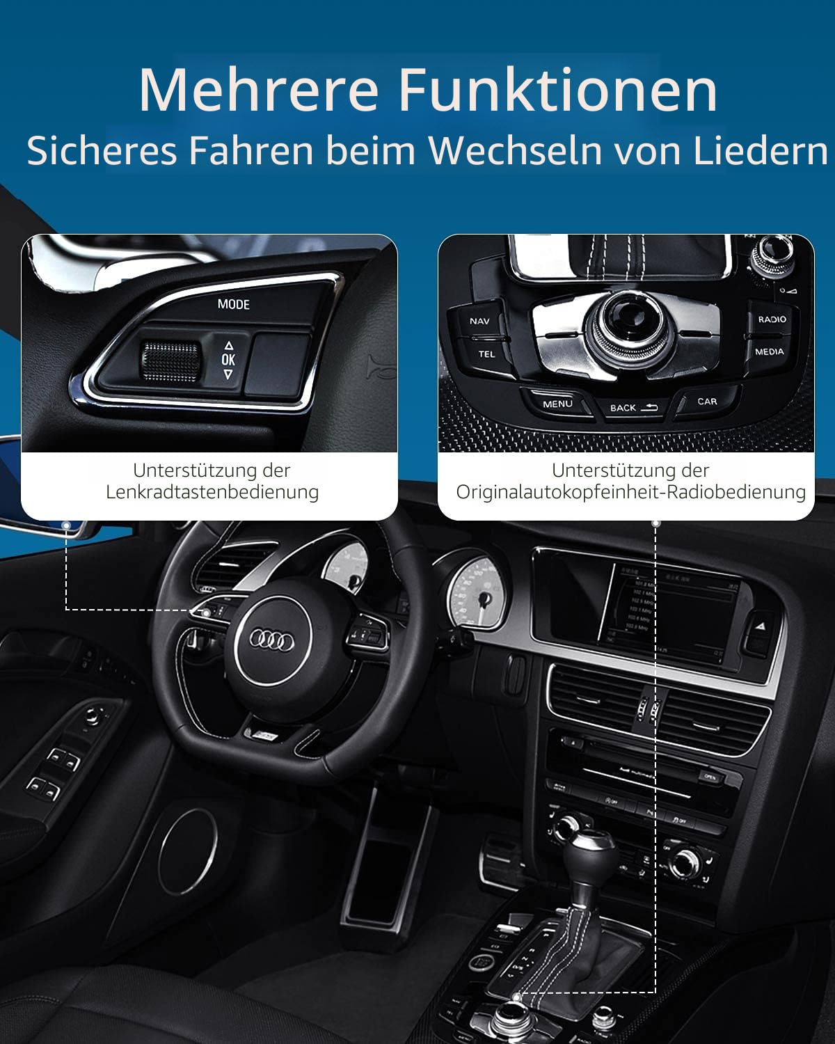 Airdual Bluetooth 5.0 Adapter Compatible for Audi MMI 3G AMI Music Interface,Audi Symphony,Audi Concert,VW MDI,Mercedes Media Interface