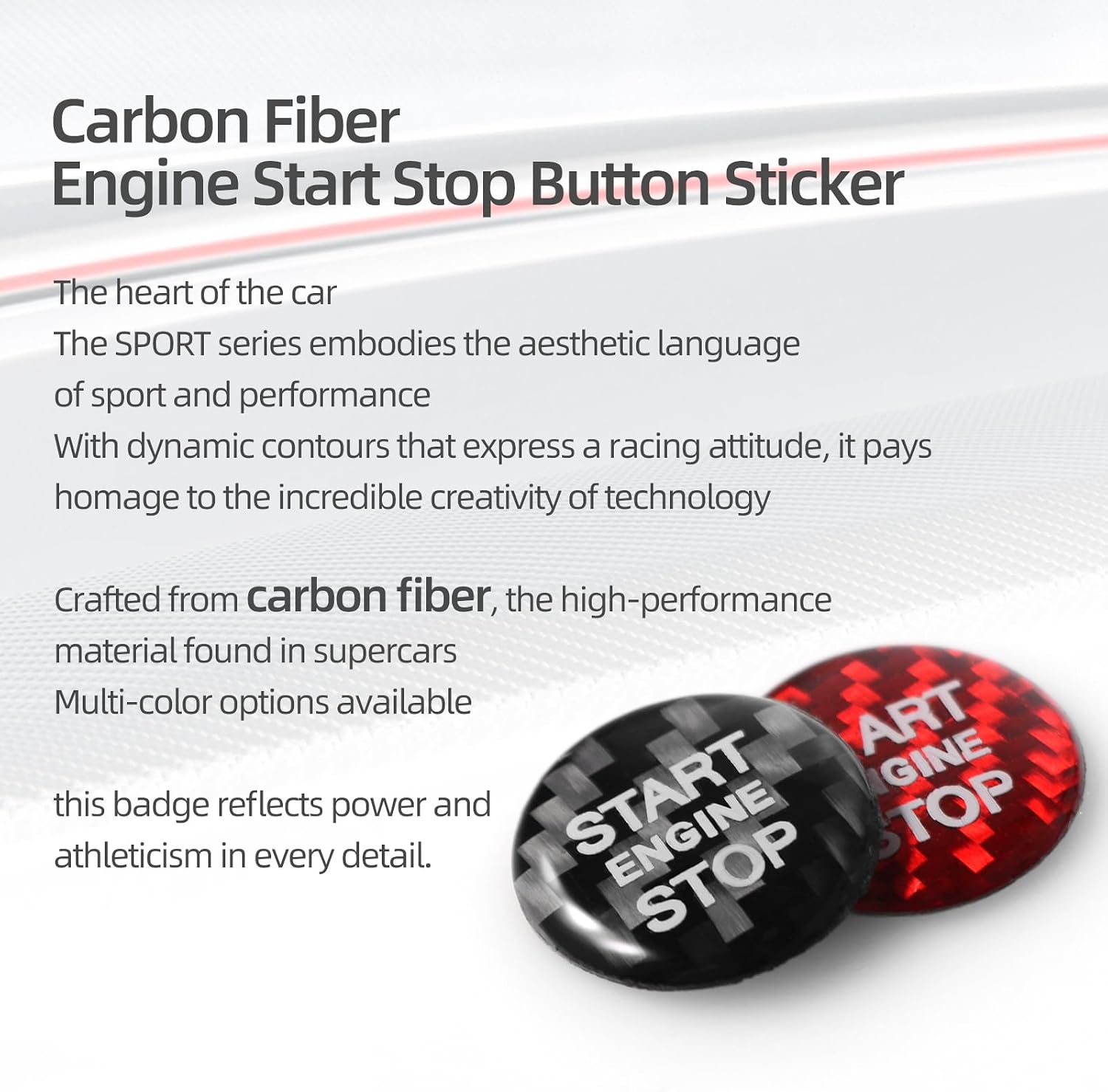 BETTERHUMZ Car Engine Start Stop Button Sticker Compatible with Audi A3 8Y S3 RS3 Sportback 2021-2025 Carbon Fiber Control Knob Trim Interior Tuning Accessories (Red)