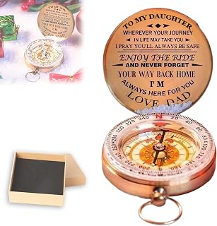Dad/Mom to Son/Daughter, Enjoy The Ride Compass, Multifunction Vintage Outdoor Adventure Ride Navigation Compass, Engraved Love & Inspirational Message Compass Gift (Dad to Daughter)