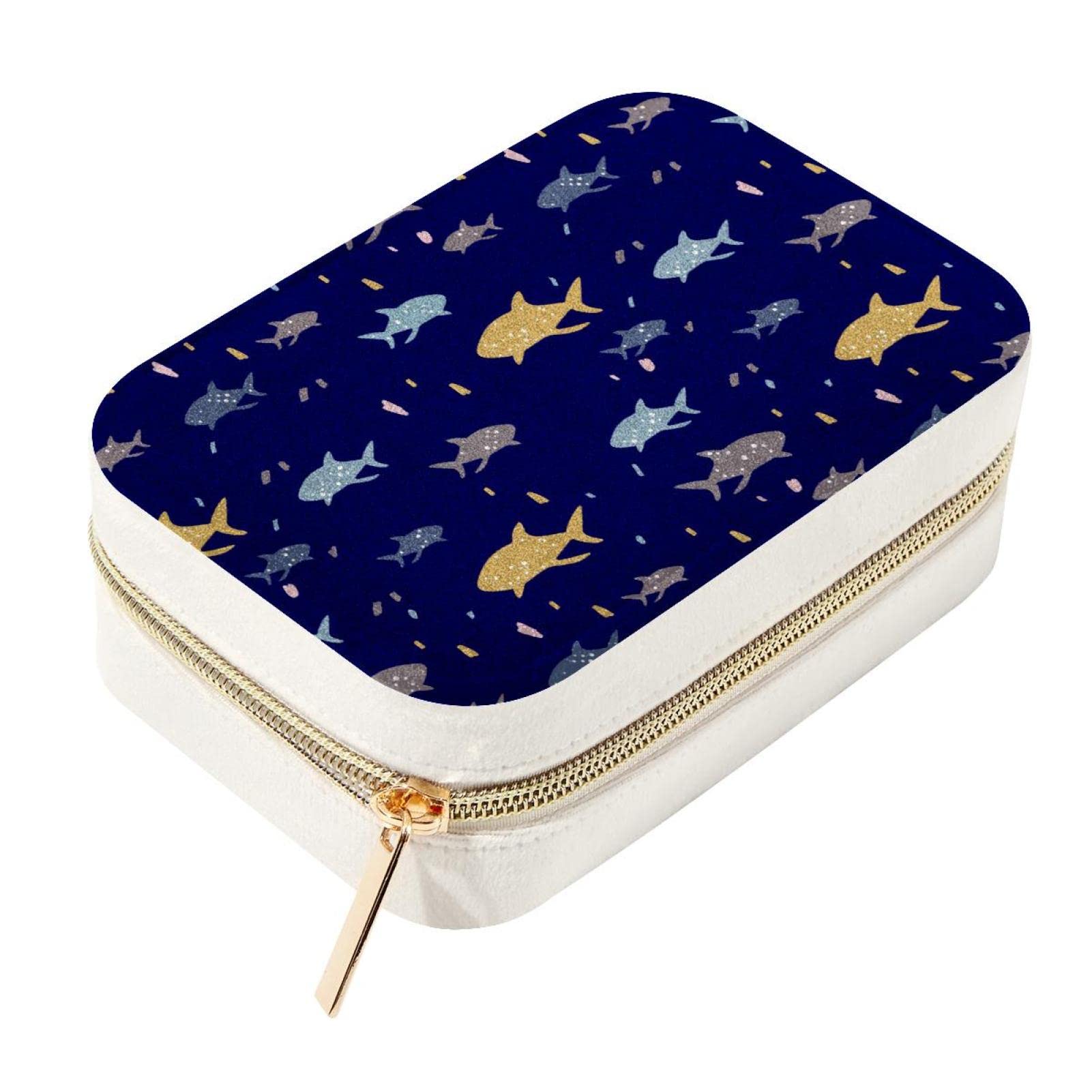 Boîte à bijoux de voyage Whale velours bleu foncé évite les rayures
