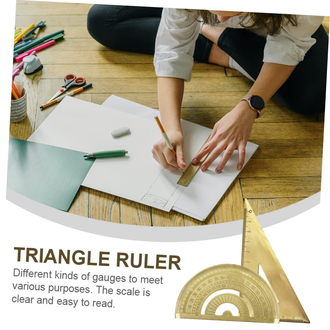 STOBOK 3sets Ottone Goniometro e Triangolo Kit Precisione Per e Misurazione Strumento Geometrico Professionale Per Ingegneri e Studenti