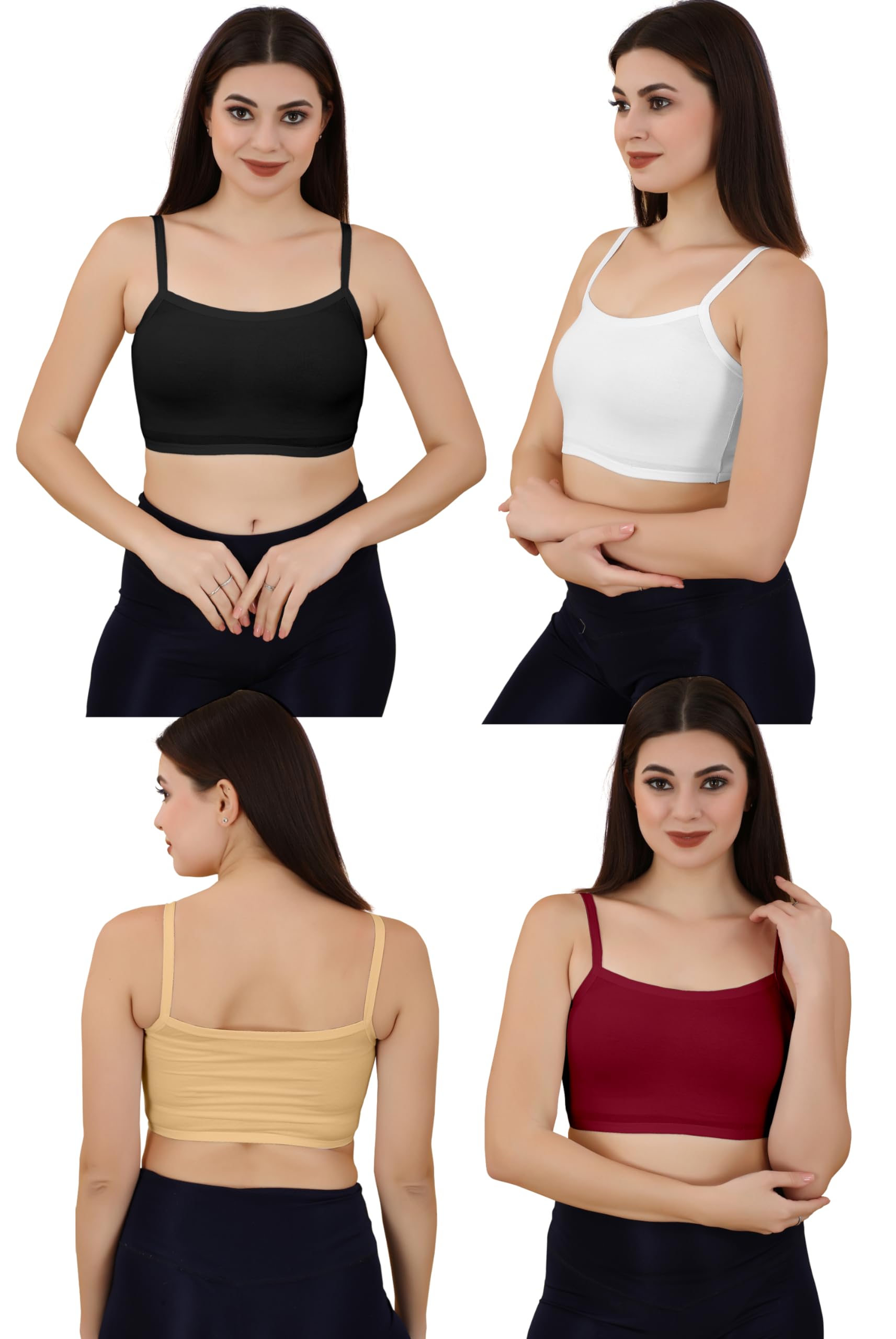 Women's Seamless Sports Bra,Comfortable Wide Straps,Art Women's Cottton Non Padded Non-Wired T-Shirt Bra Magical Bra (Free Size) Pack of 4, Nude Black White Beige Maroon-image-15