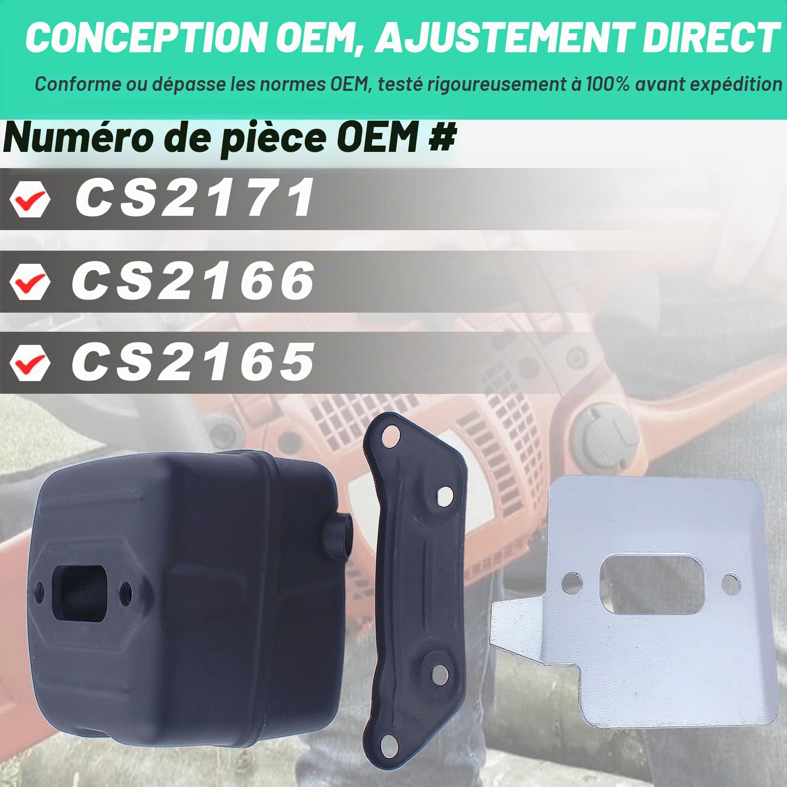 ADEFOL Kit de Pot Échappement pour Husqvarna 371 372XP 385 390XP 70cc Série | Silent Bloc Echappement avec Support Joint Plaque de Refroidissement Boulon Pièces Accessoire de Tronçonneuse 503765301