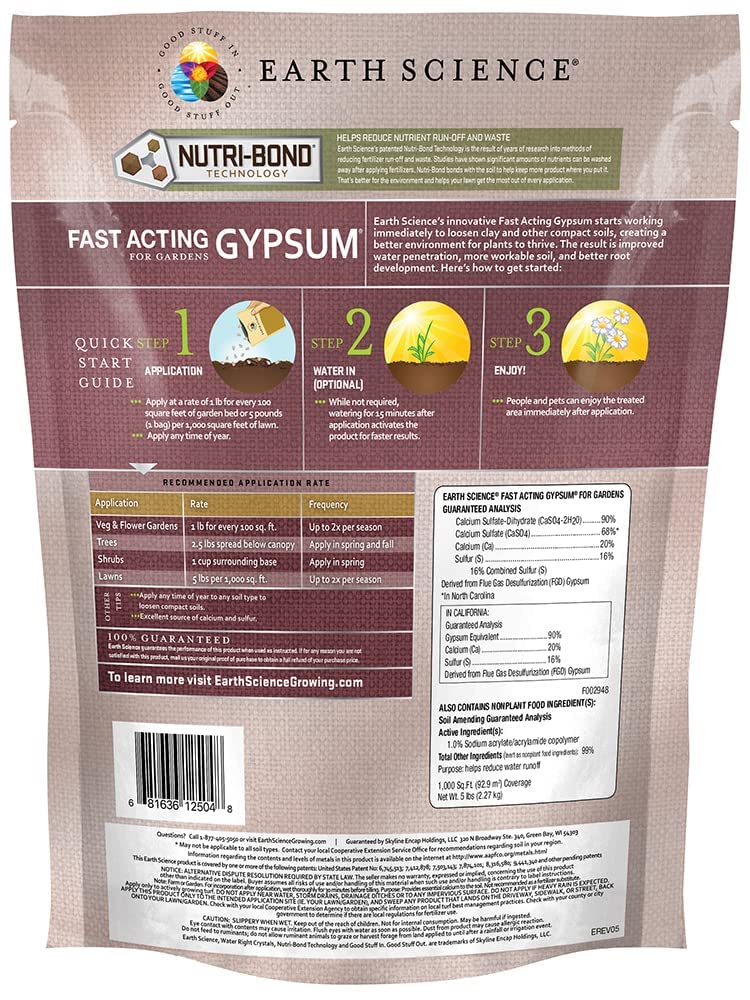 Earth Science Fast Acting Gypsum & Lime Bundle - Soil Conditioner & pH Booster, Promotes Root Growth, Reduces Nutrient Runoff, Safe for Kids & Pets, 5 lb Bags Each, Fast Acting Formula for Better Lawn