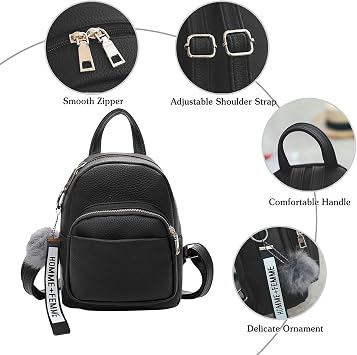 Fashion Mini Backpack Ladies Daypack Small Rucksack with Pompom Women PU Leather Backpack Purse for Travel Dating Shopping Pink