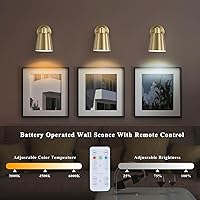 Vista 5 de Juego de dos apliques de pared a pilas, dorado moderno con control remoto, iluminación de pared regulable para interiores, no cableada, lámpara