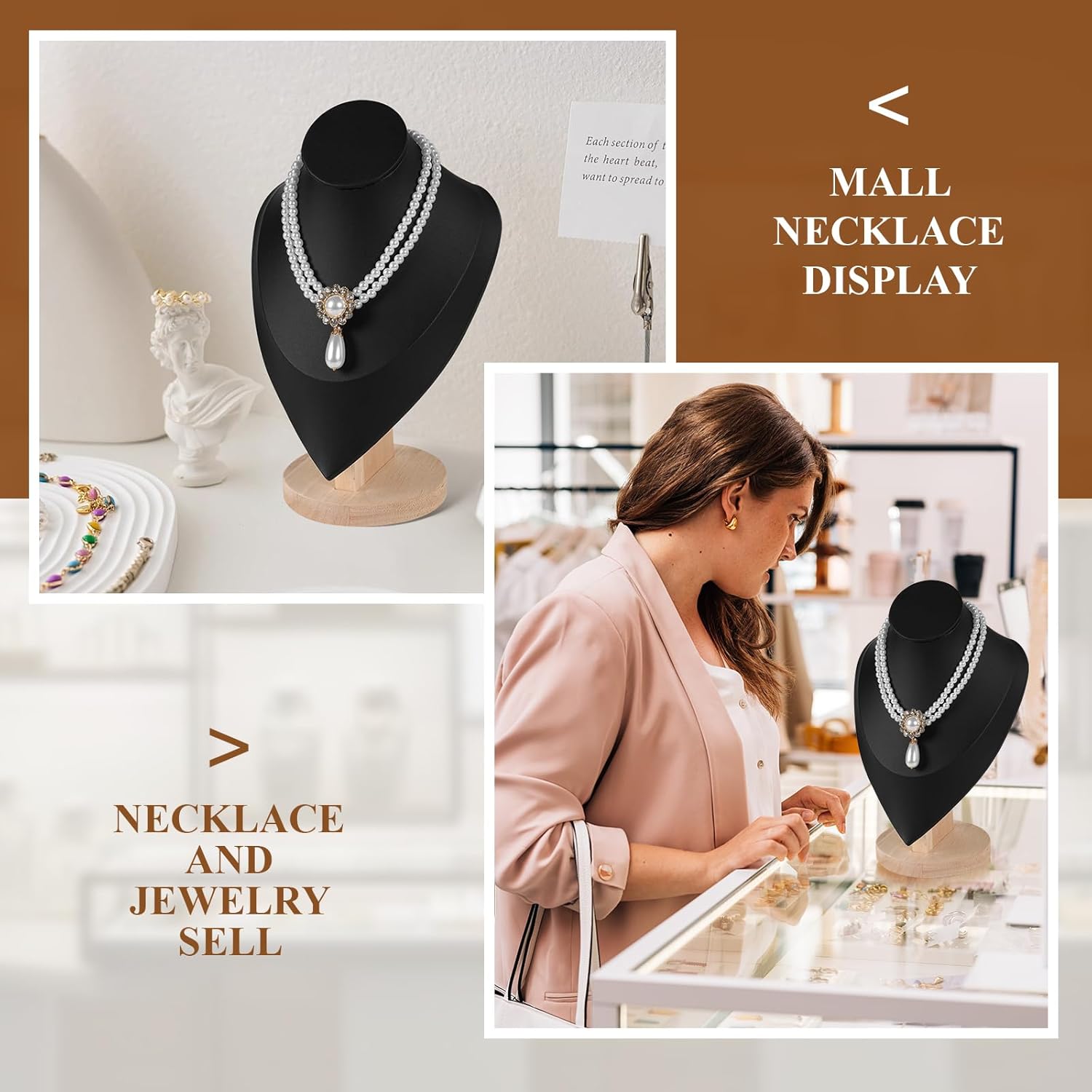 Necklace Display Stand Bamboo Jewelry Bust Display Stands Necklace Bust for Selling for Vendors (Black, 9.2 * 6.1 Inch) - Image 4