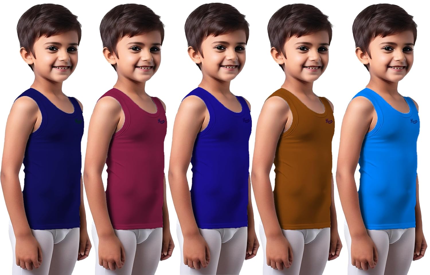 Daycare KHAAS Kids Colour Vest RN (Pack of 5 colours) 100% Combed Cotton Fabric | Moisture Wicking Keeps Kids Cool & Comfo... - Review, Price and Buying Guide